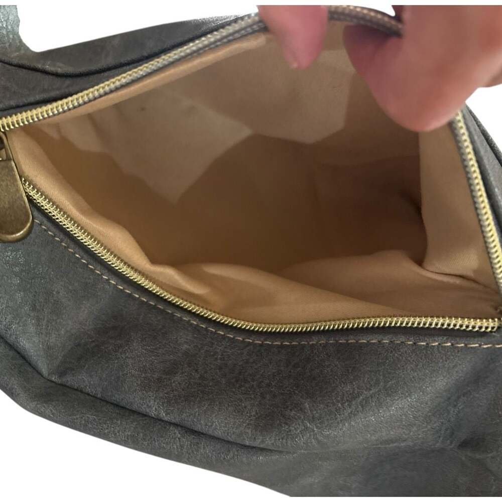 Brenice Large Faux Leather Grey Crossbody Hobo Bag with Contrast Straps - Picture 7 of 9